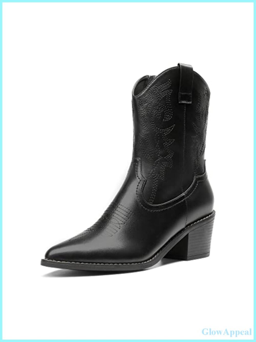 Women's Cowboy Boots Pointed Toe Chunky Heel Zipper Pull-On Western Ankle Boots